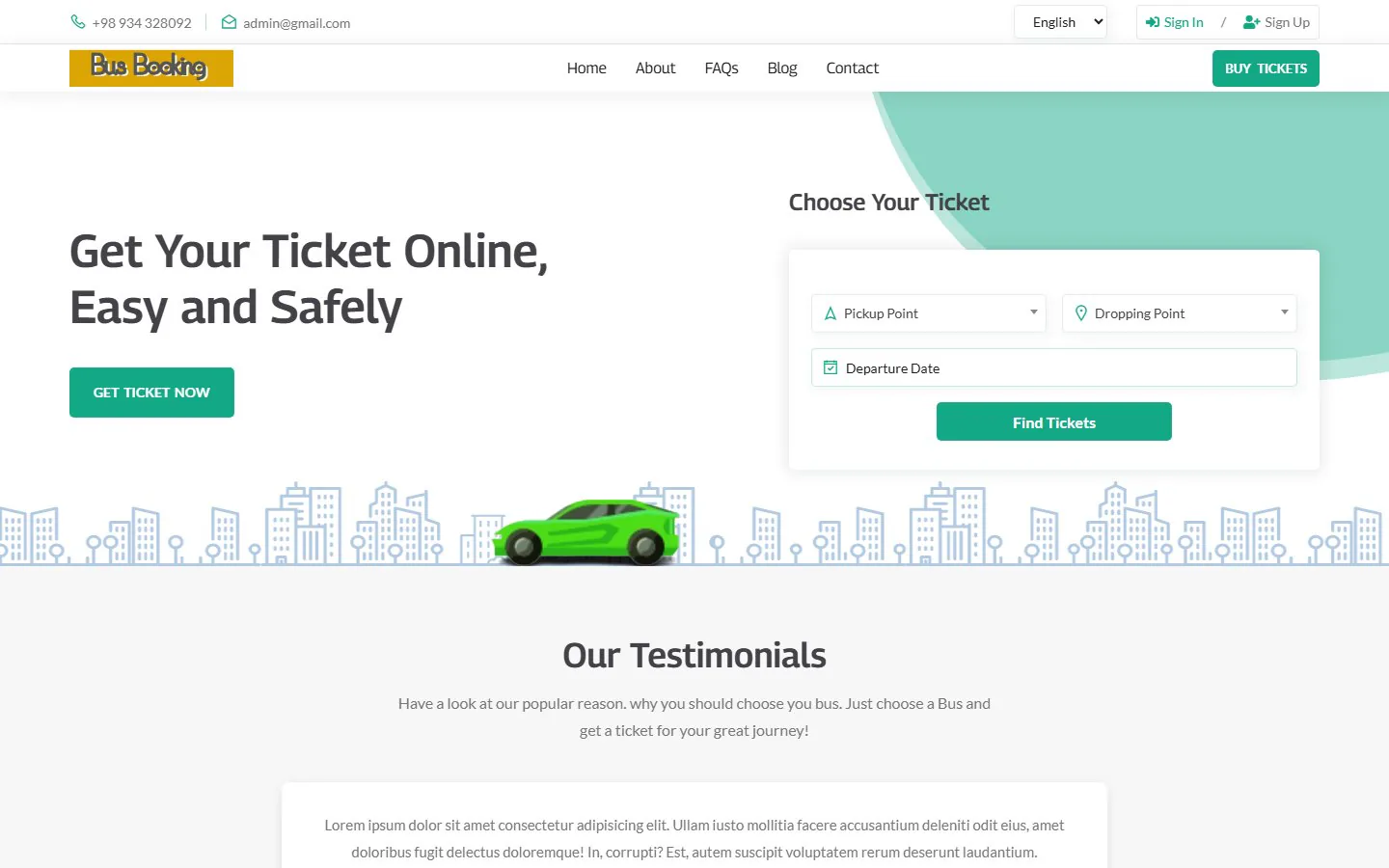 Bus Booking System — live site screenshot