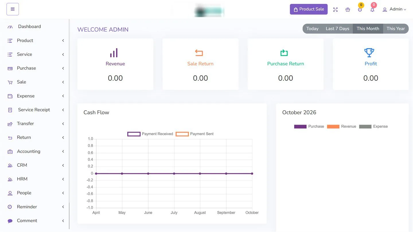 Business Management & POS System dashboard screenshot